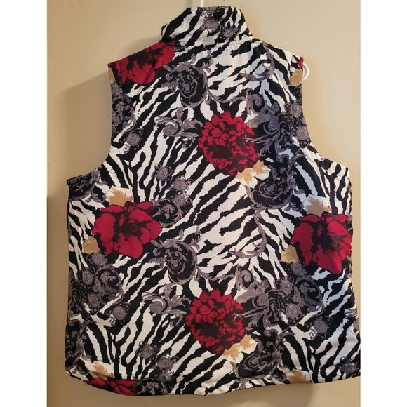 Reversible Quilted Vest Black Rose/Zebra Print Women 1X Casual Identity Light Wt - Picture 5 of 13